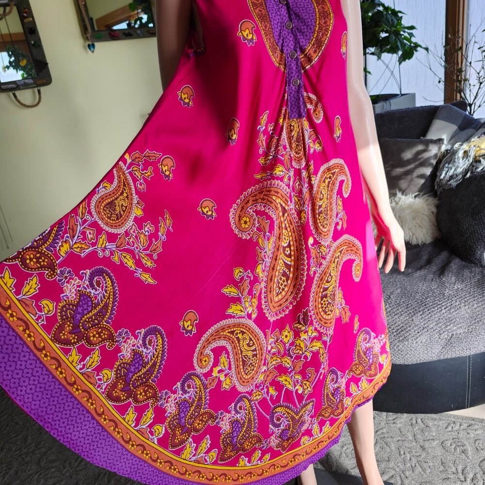 SEVEN ISLANDS High-Low Paisley Print Sleeveless Loose Fit Summer Dress, Size L
